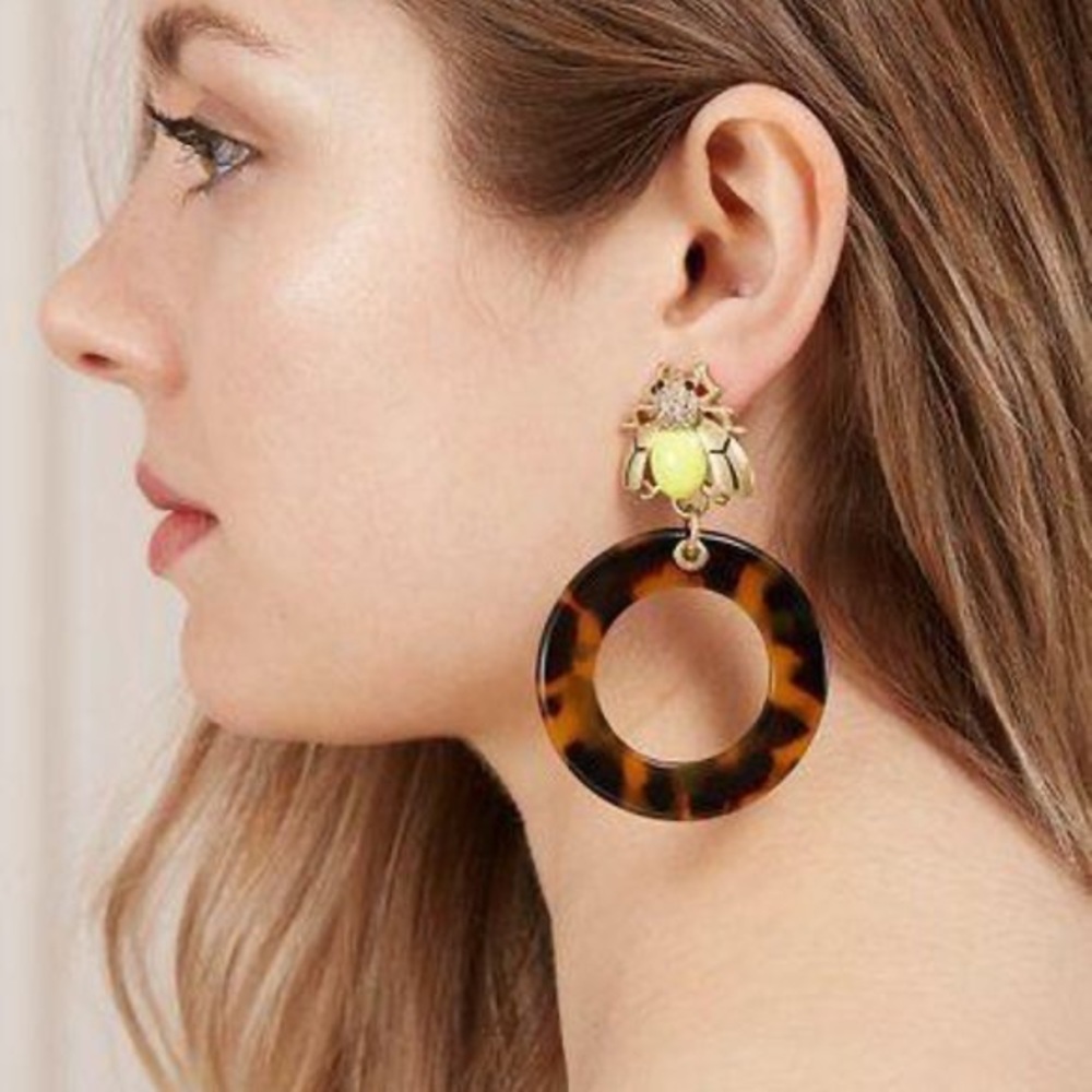Stella & Dot Buzz Thrill Hoops Bumblebee Earrings